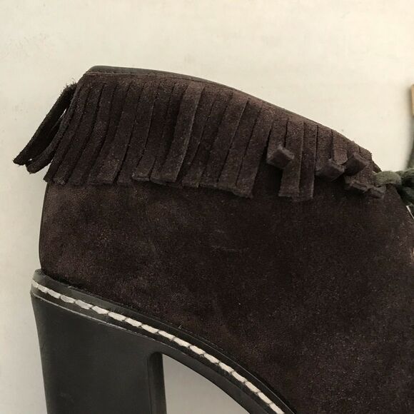 Tory Burch Hilary Suede Fringe Fur Lined Lace Up Chunky Booties FLAW - Picture 9 of 11